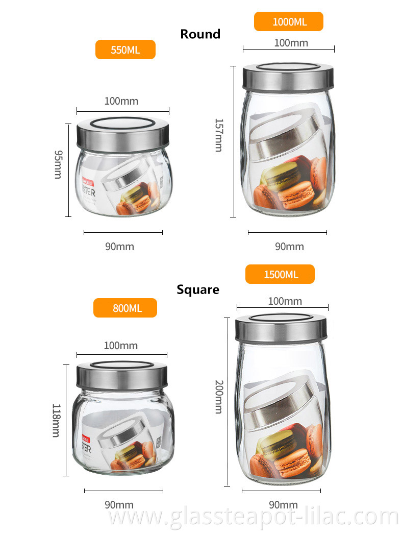 Lilac FREE Sample 550ml/800ml/1000ml/1500ml custom label lid luxury canister empty clear glass honey /sauce jar container